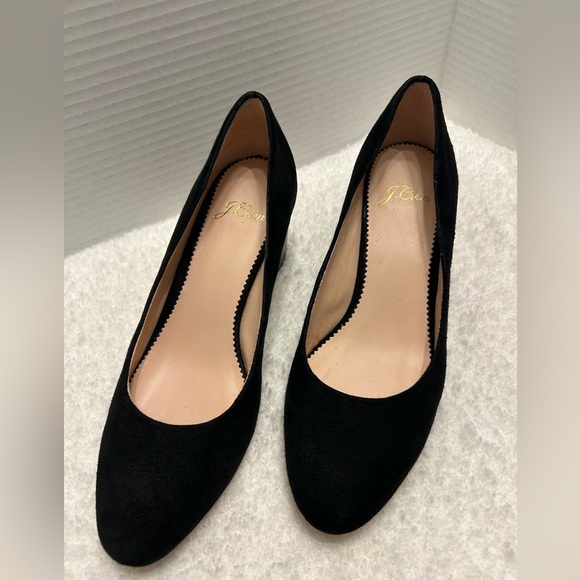 J. Crew Black Velvet Suede Block Heel Round Toe Pump Shoes Women Size 6 - Picture 3 of 9